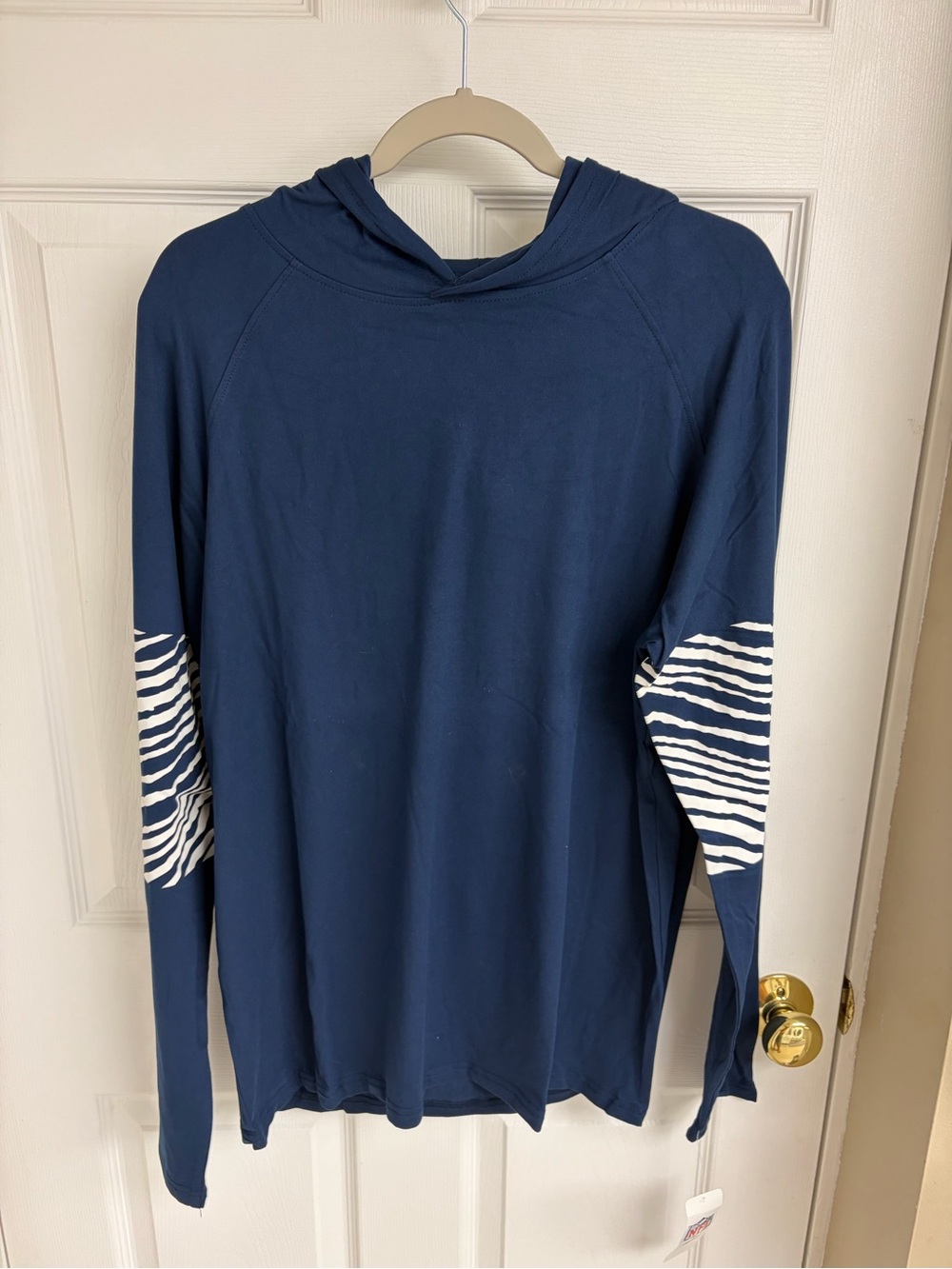 Men's Navy Hooded Long-Sleeve Sweater with Striped Elbow Accents